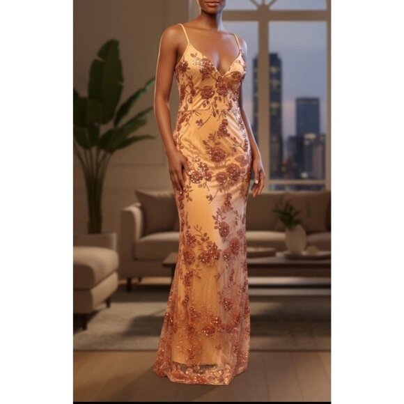 Lulus Gown S Shine Language Rose Gold Sequin Mermaid Formal Prom Homecoming NEW - Picture 1 of 14